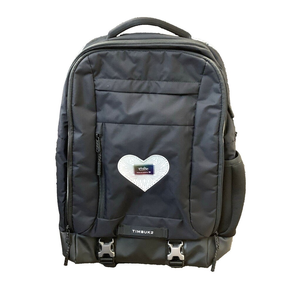 Timbuk2 Authority Black Laptop Backpack Heart Shaped Sticker Technology Logo